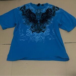 Affliction Blue Tee with Black Wing Design